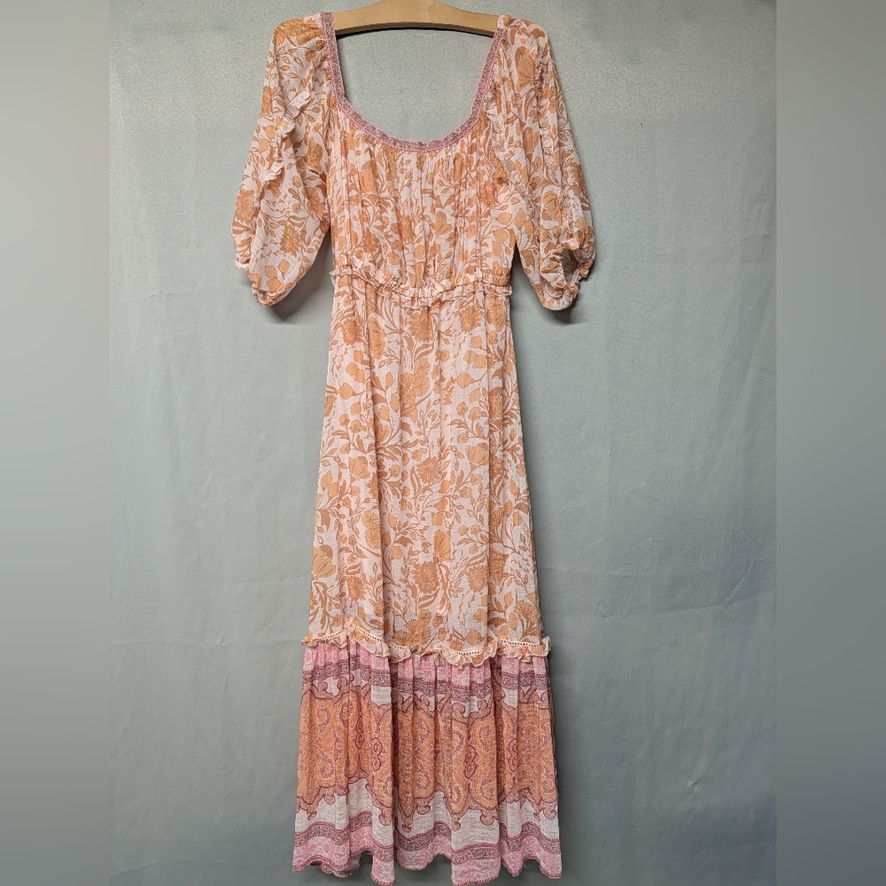 Peach Floral Boho Maxi Dress Size M